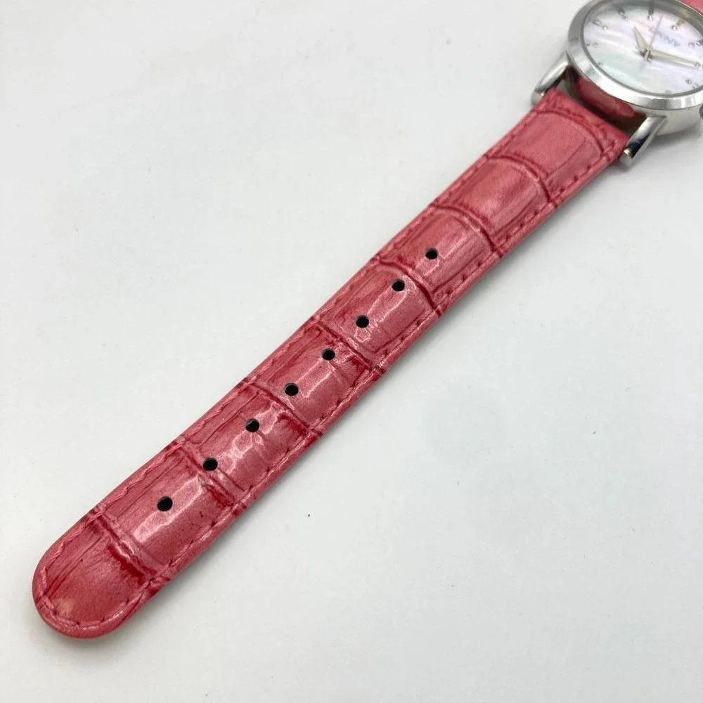 DKNY Women's Watch Silver Tone 28mm MOP Dial Pink Leather New Battery 8.25